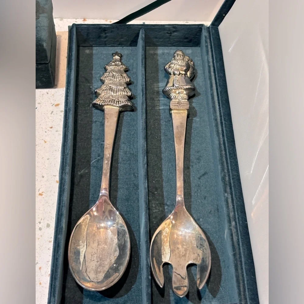 Godinger Silver Art Co. Holiday Christmas Serving‎ Set Santa Clause & Trees